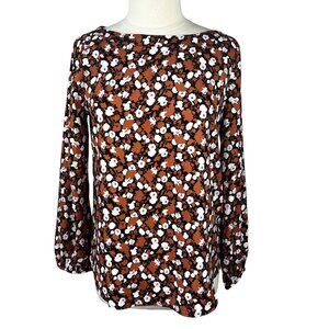 Essentials Long Sleeve Blouse Womens Medium Brown Black New Floral